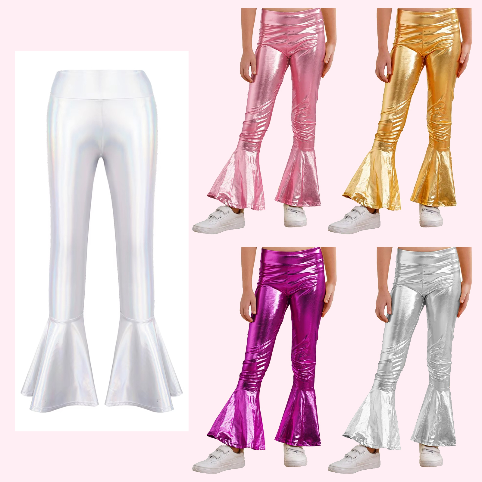 Wide Leg Trouser 70S - Kids Girls Shiny Flared Trousers Pants