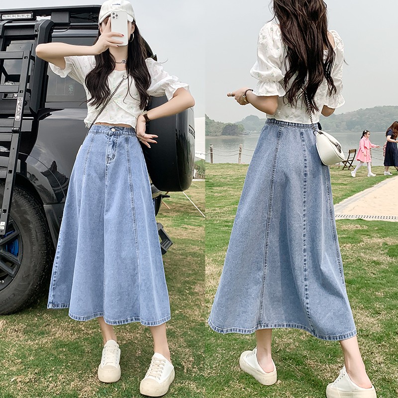 Denim Skirt Midi Vintage - High Waist A-Line Midi Skirt Women's