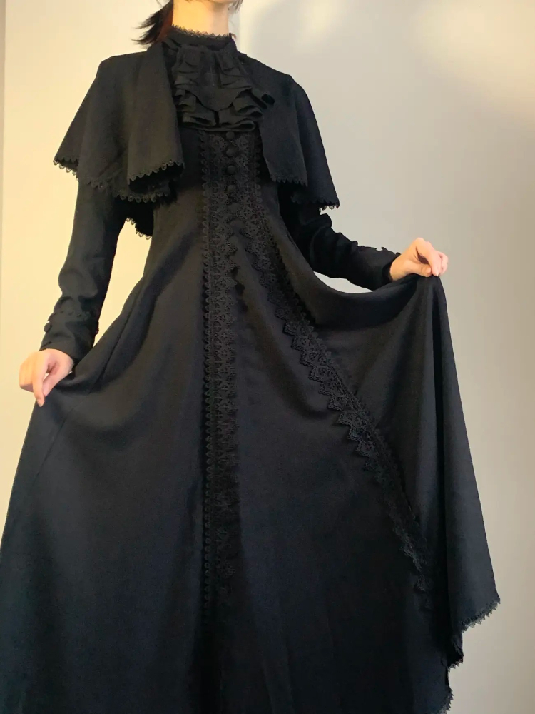 Vintage Fashion Stores - Japanese Gothic Black Elegant Women Dress