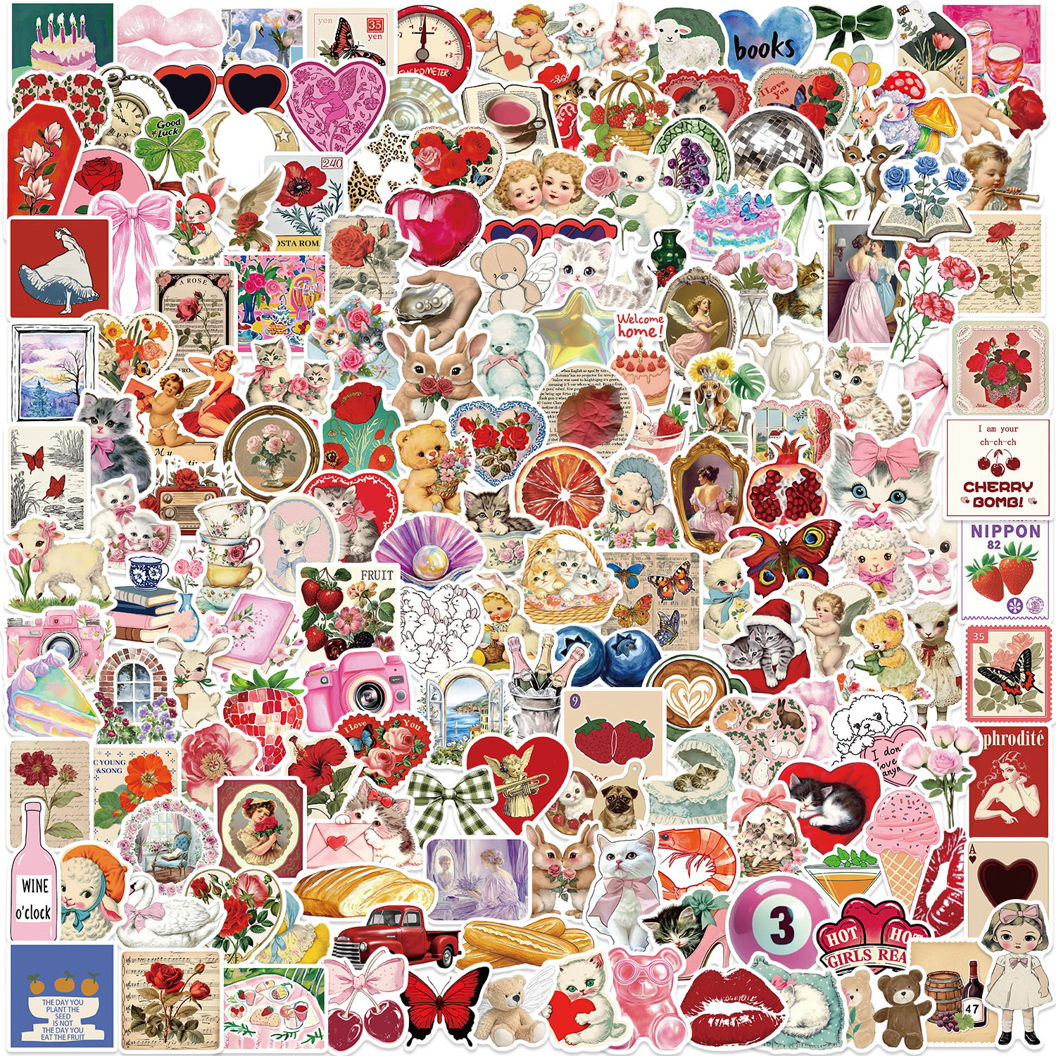 Vintage Fashion Pinterest - 200Pcs Aesthetic Pinterest Sticker Cartoon Vintage