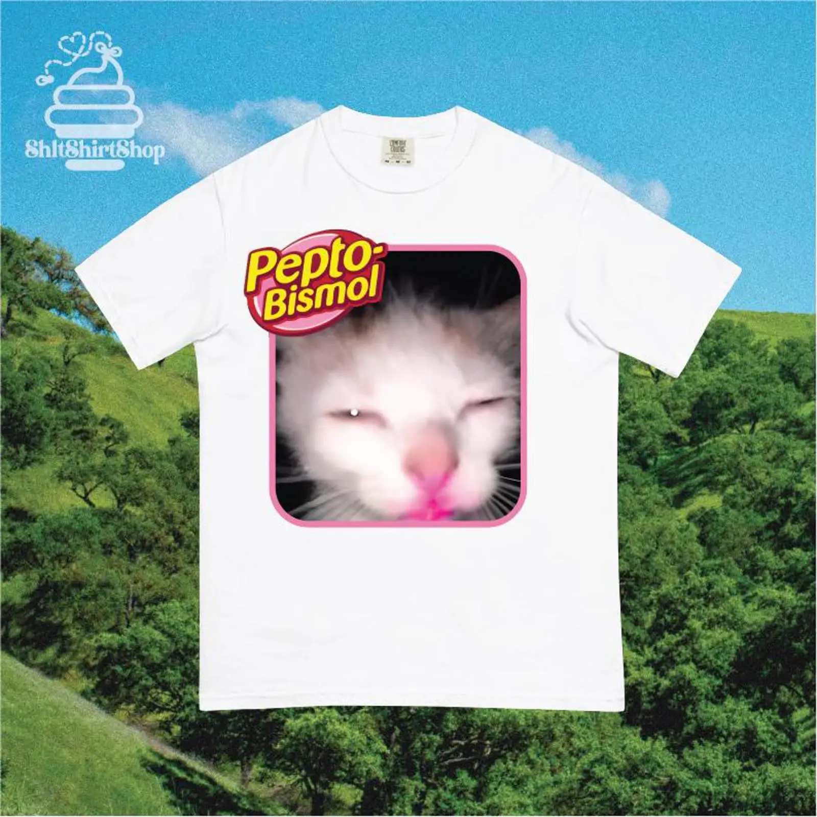 Vintage Fashion Gen Z - Pepto Bismol Meme Cat T Shirt