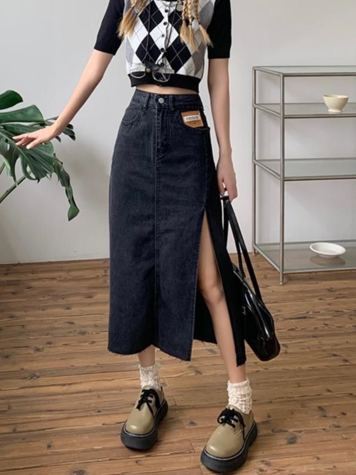 High Waist A-Line Midi Skirt f - Denim Skirt Midi Vintage 리뷰 및 가격