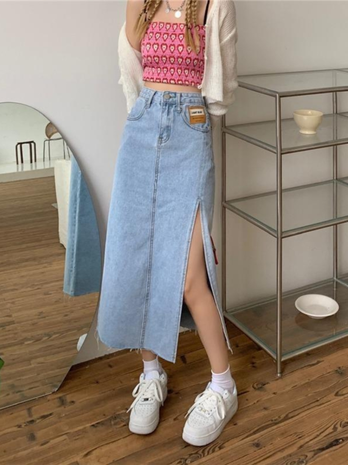 High Waist A-Line Midi Skirt f - Denim Skirt Midi Vintage 리뷰 및 가격