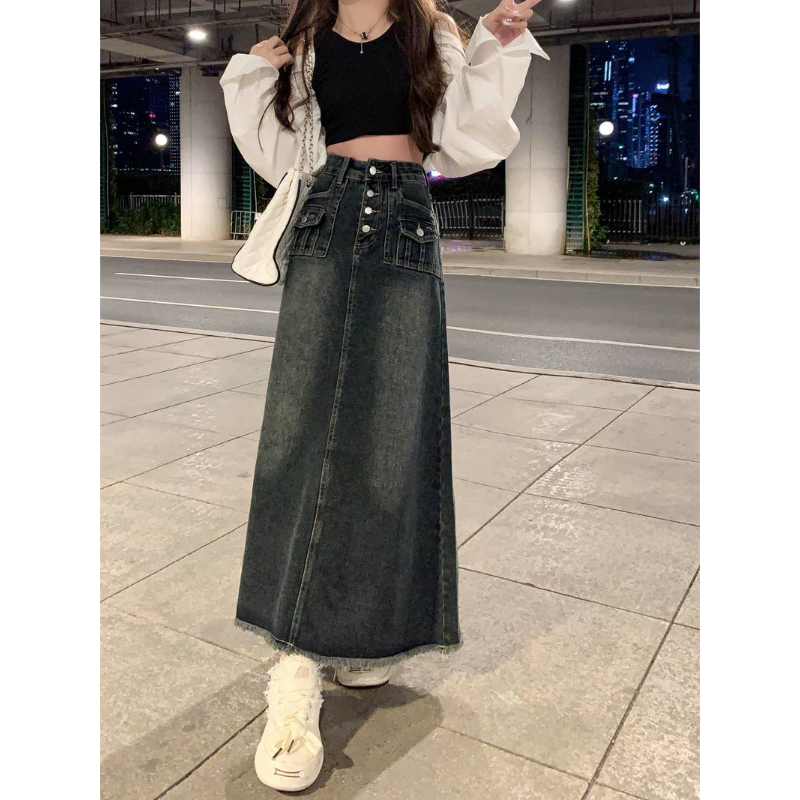Women's High Waist Frayed Deni - Denim Skirt Midi Vintage 리뷰 및 가격