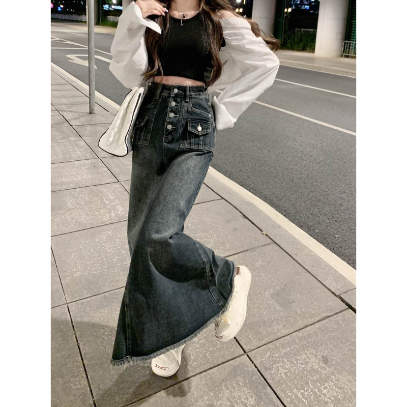 Women's High Waist Frayed Deni - Denim Skirt Midi Vintage 리뷰 및 가격