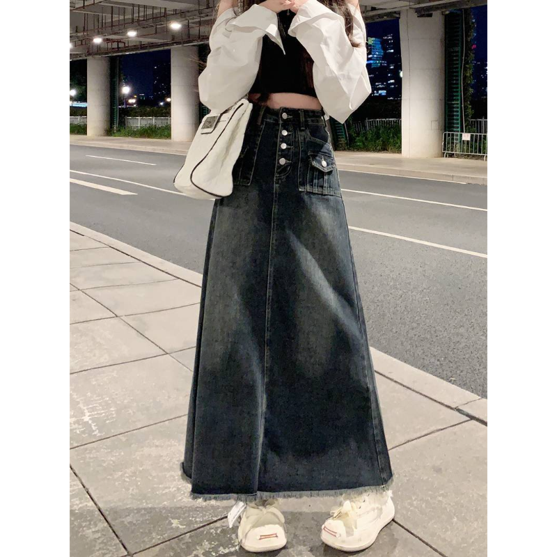 Women's High Waist Frayed Deni - Denim Skirt Midi Vintage 리뷰 및 가격