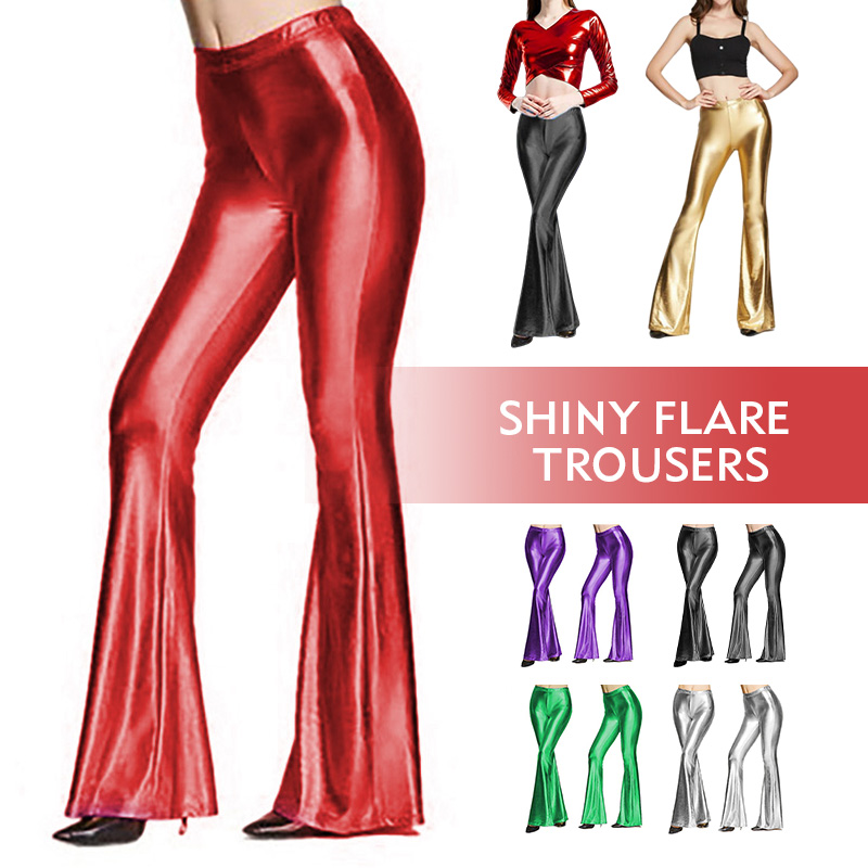 Women Shiny Flare Trousers Met - Wide Leg Trouser 70S 리뷰 및 가격