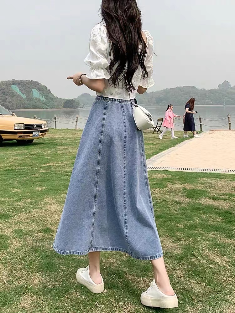 High Waist A-Line Midi Skirt W - Denim Skirt Midi Vintage 리뷰 및 가격