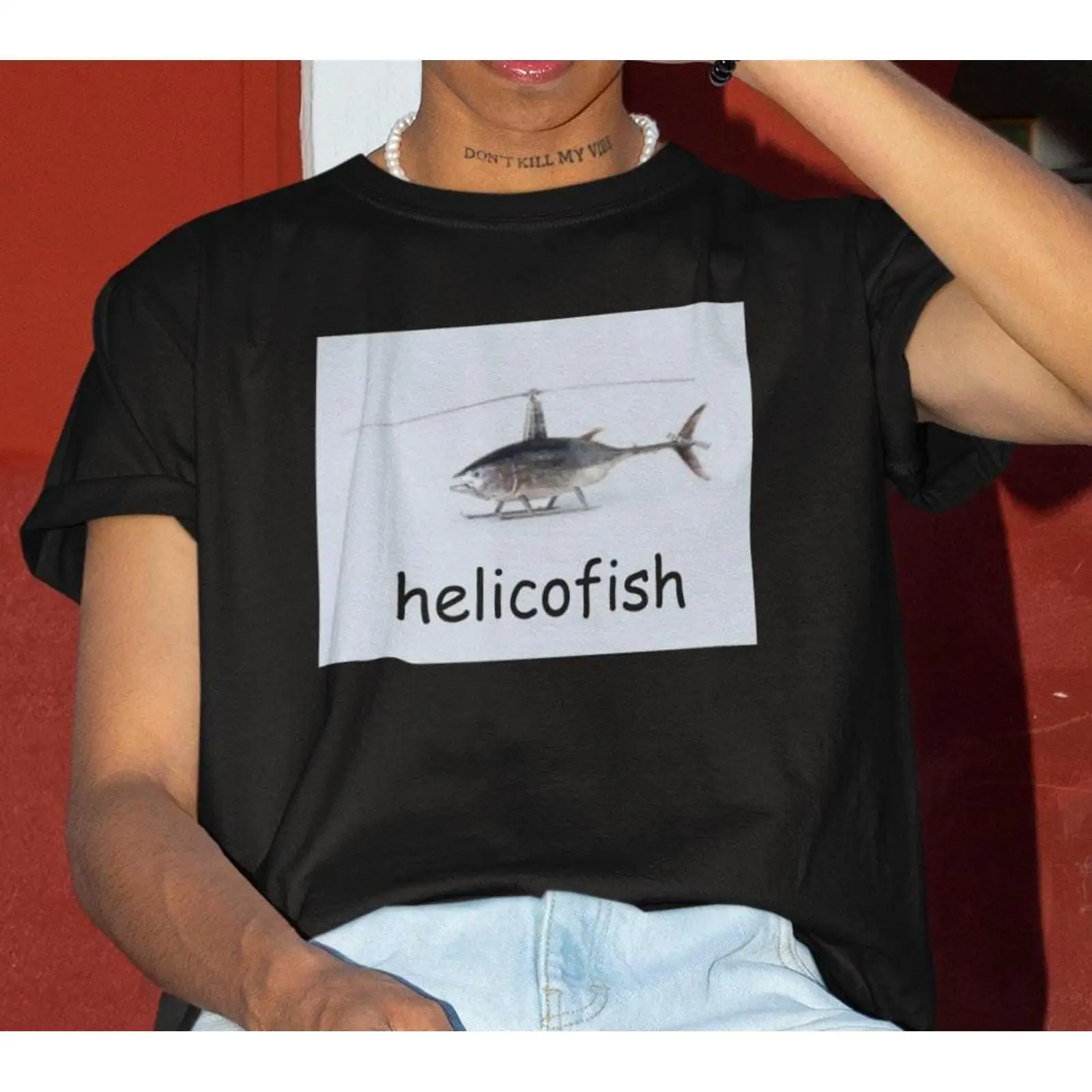 Helicofish Funny Meme T Shirt  - Vintage Fashion Gen Z 리뷰 및 가격
