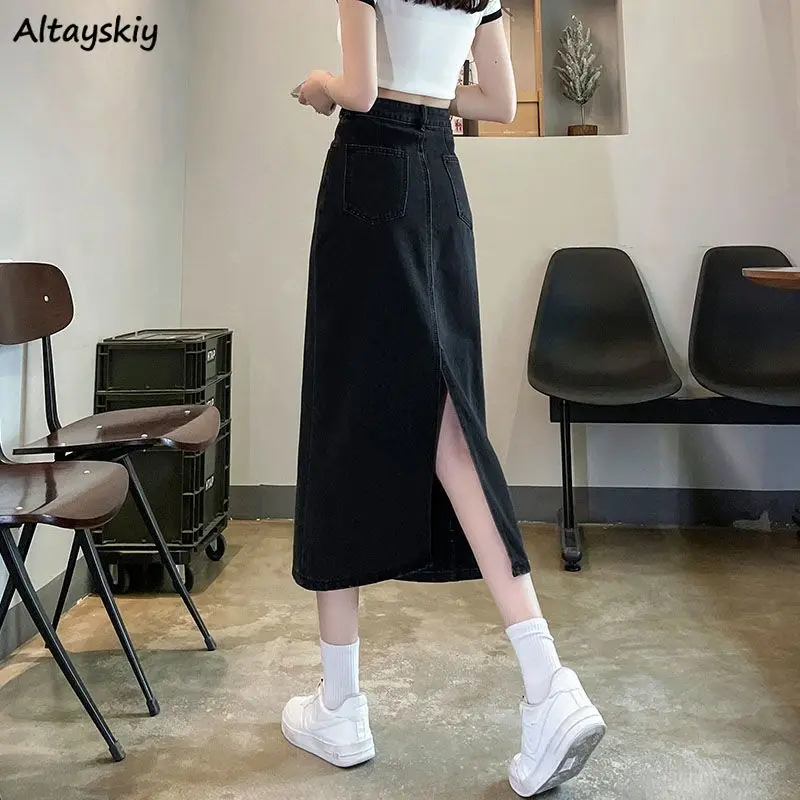 Women Back-slit Denim Skirts V - Denim Skirt Midi Vintage 리뷰 및 가격