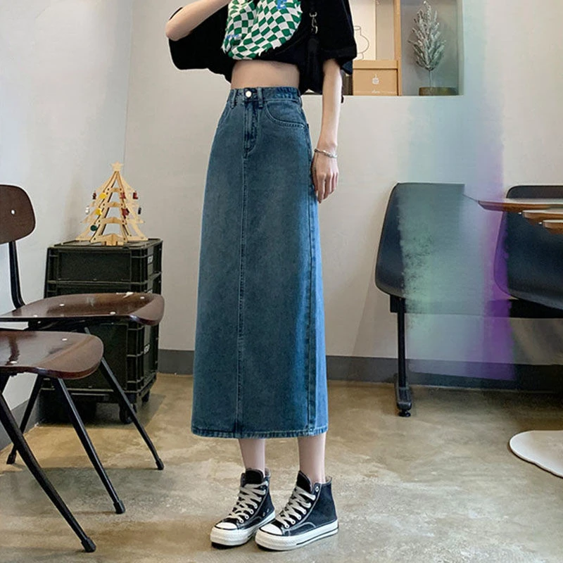 Women Back-slit Denim Skirts V - Denim Skirt Midi Vintage 리뷰 및 가격