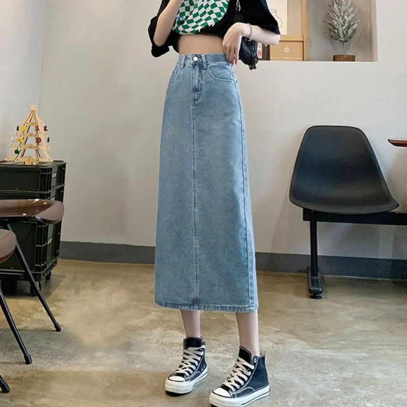 Women Back-slit Denim Skirts V - Denim Skirt Midi Vintage 리뷰 및 가격