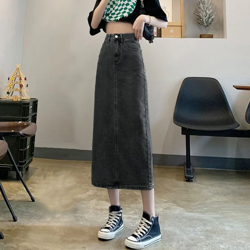 Women Back-slit Denim Skirts V - Denim Skirt Midi Vintage 리뷰 및 가격