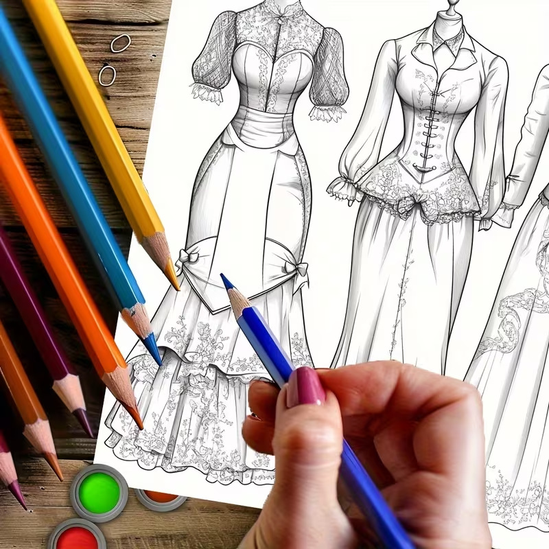 Dreamy Lady Outfit Adult Color - Vintage Fashion Coloring Pages 리뷰 및 가격