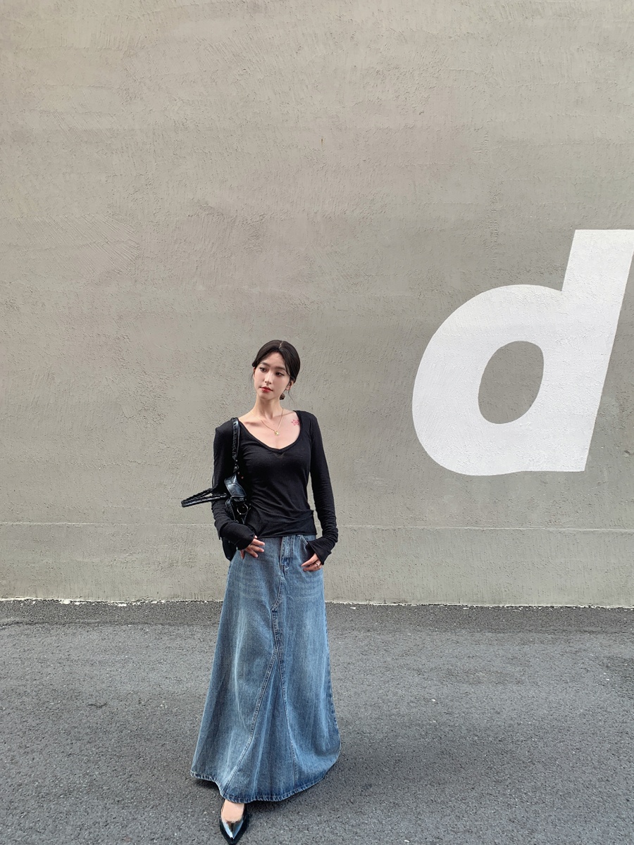 SMBL RAIN Vintage Washed Blue  - Denim Skirt Midi Vintage 리뷰 및 가격