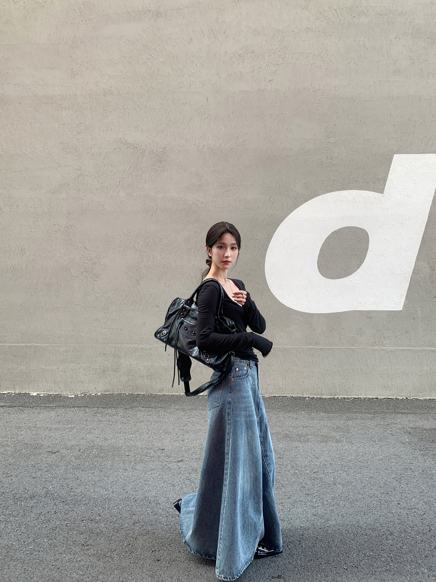SMBL RAIN Vintage Washed Blue  - Denim Skirt Midi Vintage 리뷰 및 가격