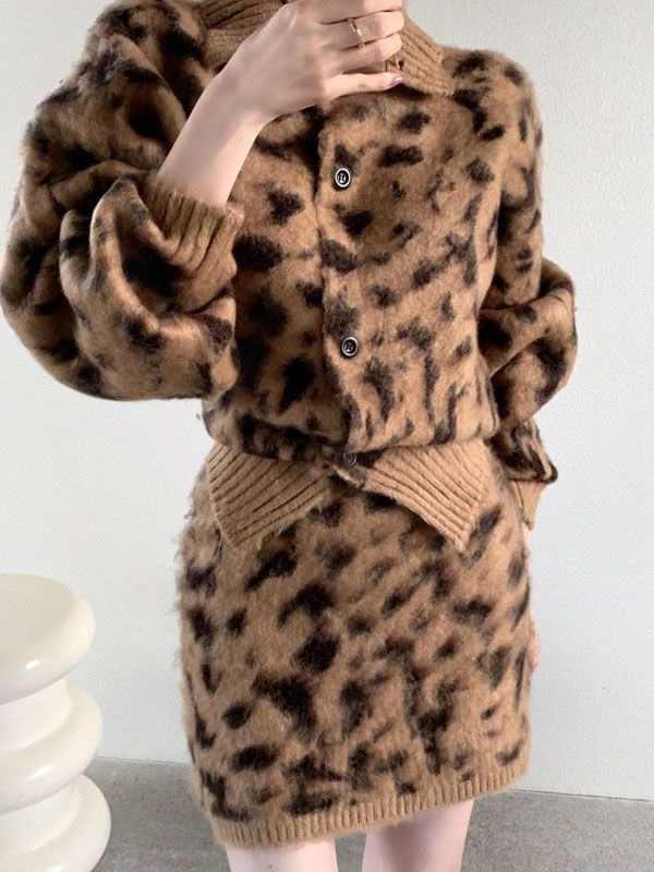 Retro Leopard Print Knitted Sw - Vintage Fashion Pieces 리뷰 및 가격