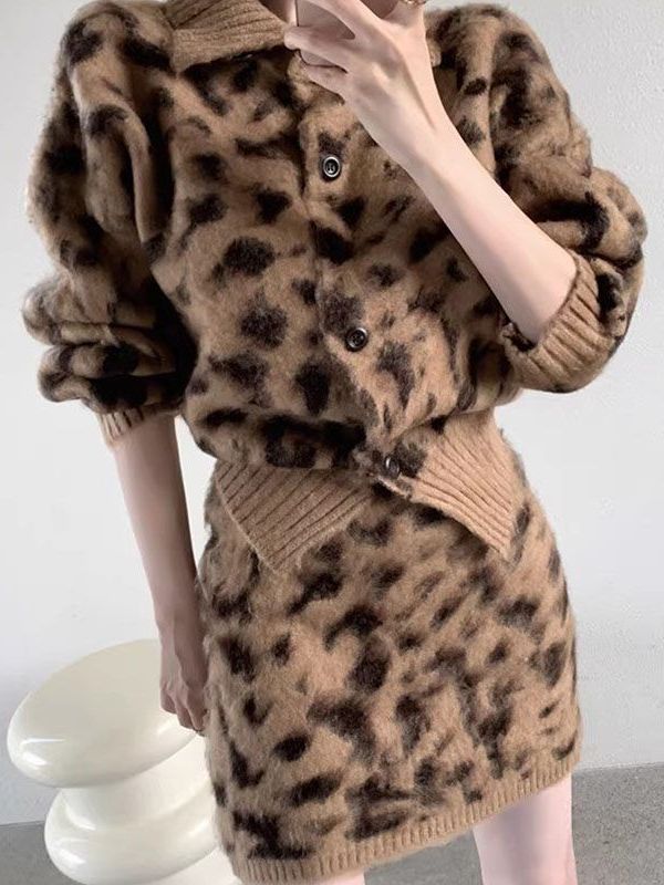 Retro Leopard Print Knitted Sw - Vintage Fashion Pieces 리뷰 및 가격