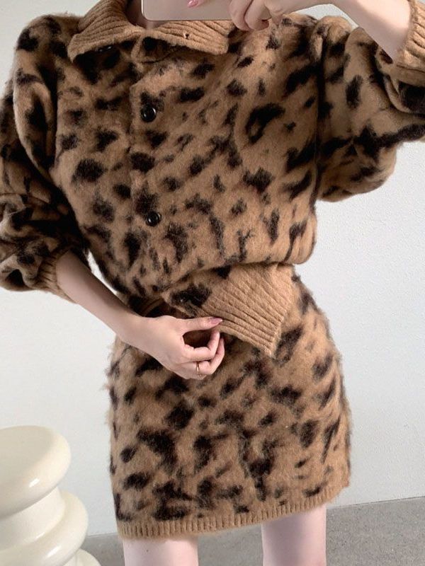 Retro Leopard Print Knitted Sw - Vintage Fashion Pieces 리뷰 및 가격
