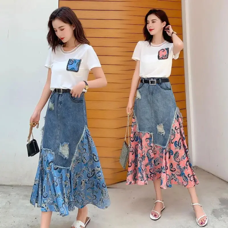 Summer High Waist Long Skirts  - Denim Skirt Midi Vintage 리뷰 및 가격