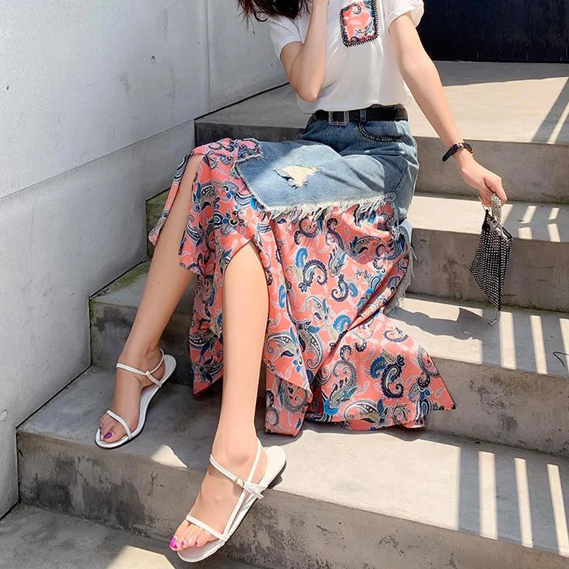 Summer High Waist Long Skirts  - Denim Skirt Midi Vintage 리뷰 및 가격