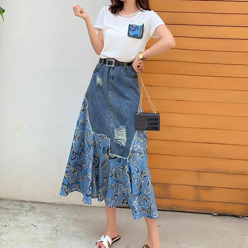 Summer High Waist Long Skirts  - Denim Skirt Midi Vintage 리뷰 및 가격