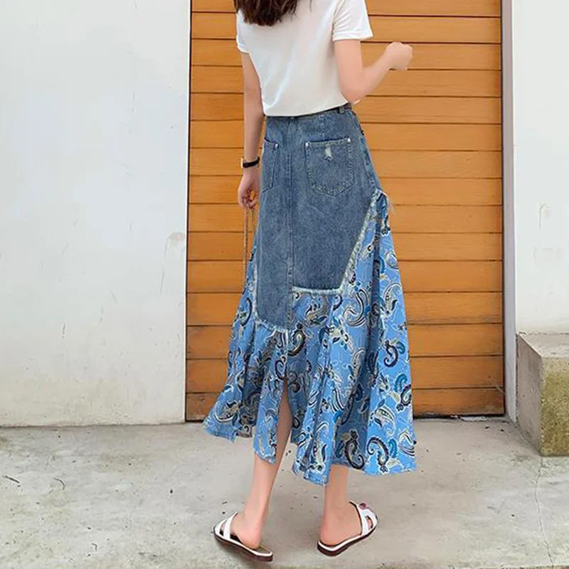 Summer High Waist Long Skirts  - Denim Skirt Midi Vintage 리뷰 및 가격