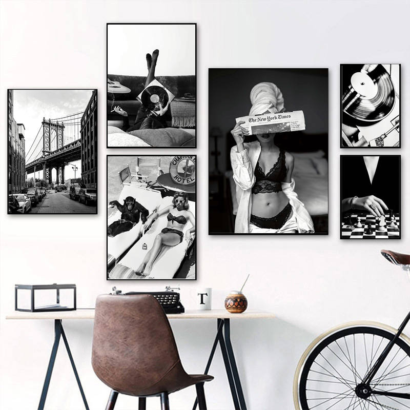 Black and White Vintage Wall A - Vintage Fashion Prints For Wall 리뷰 및 가격