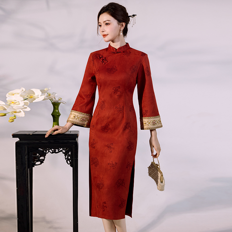 Luxury Suede Velvet Qipao - Mo - Vintage Fashion Gen Z 리뷰 및 가격