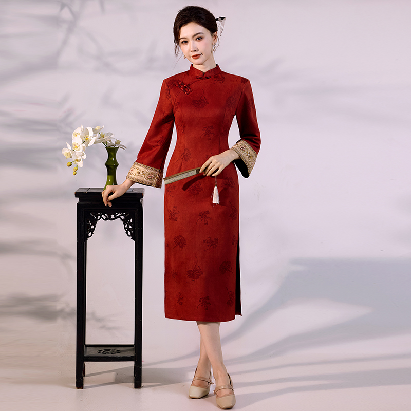Luxury Suede Velvet Qipao - Mo - Vintage Fashion Gen Z 리뷰 및 가격
