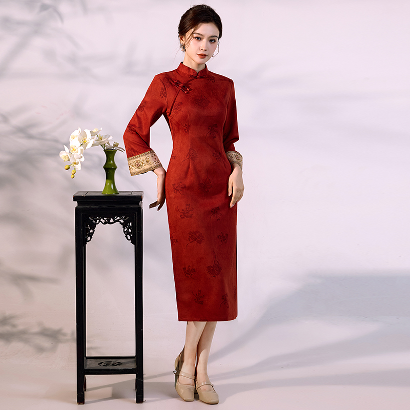 Luxury Suede Velvet Qipao - Mo - Vintage Fashion Gen Z 리뷰 및 가격