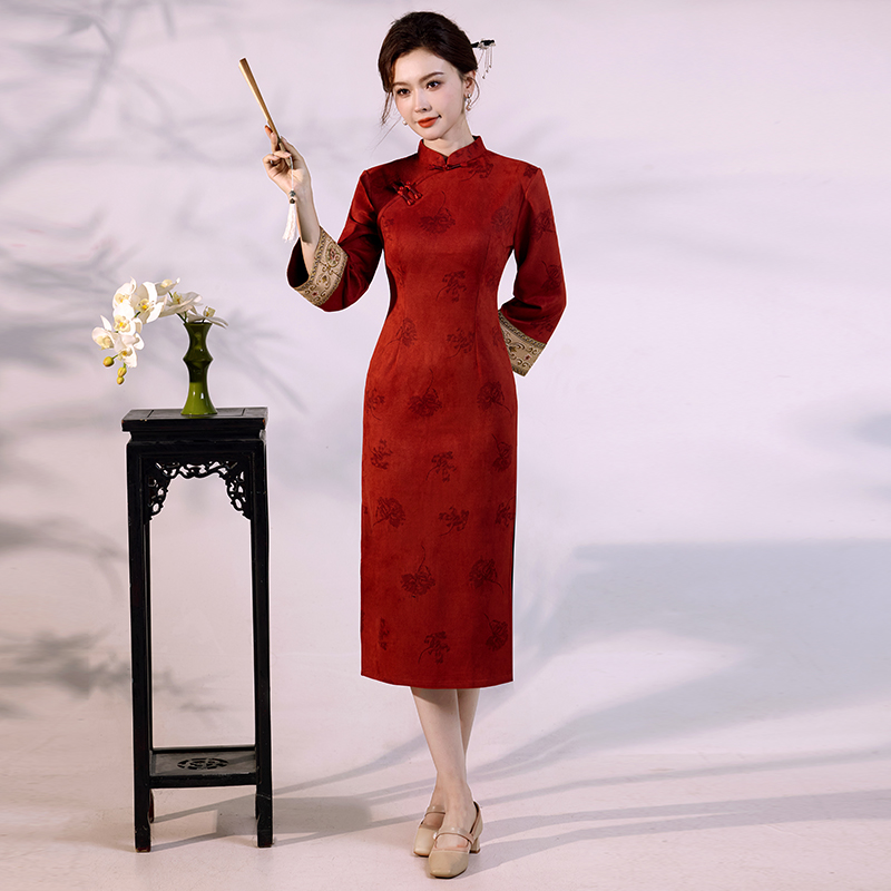 Luxury Suede Velvet Qipao - Mo - Vintage Fashion Gen Z 리뷰 및 가격