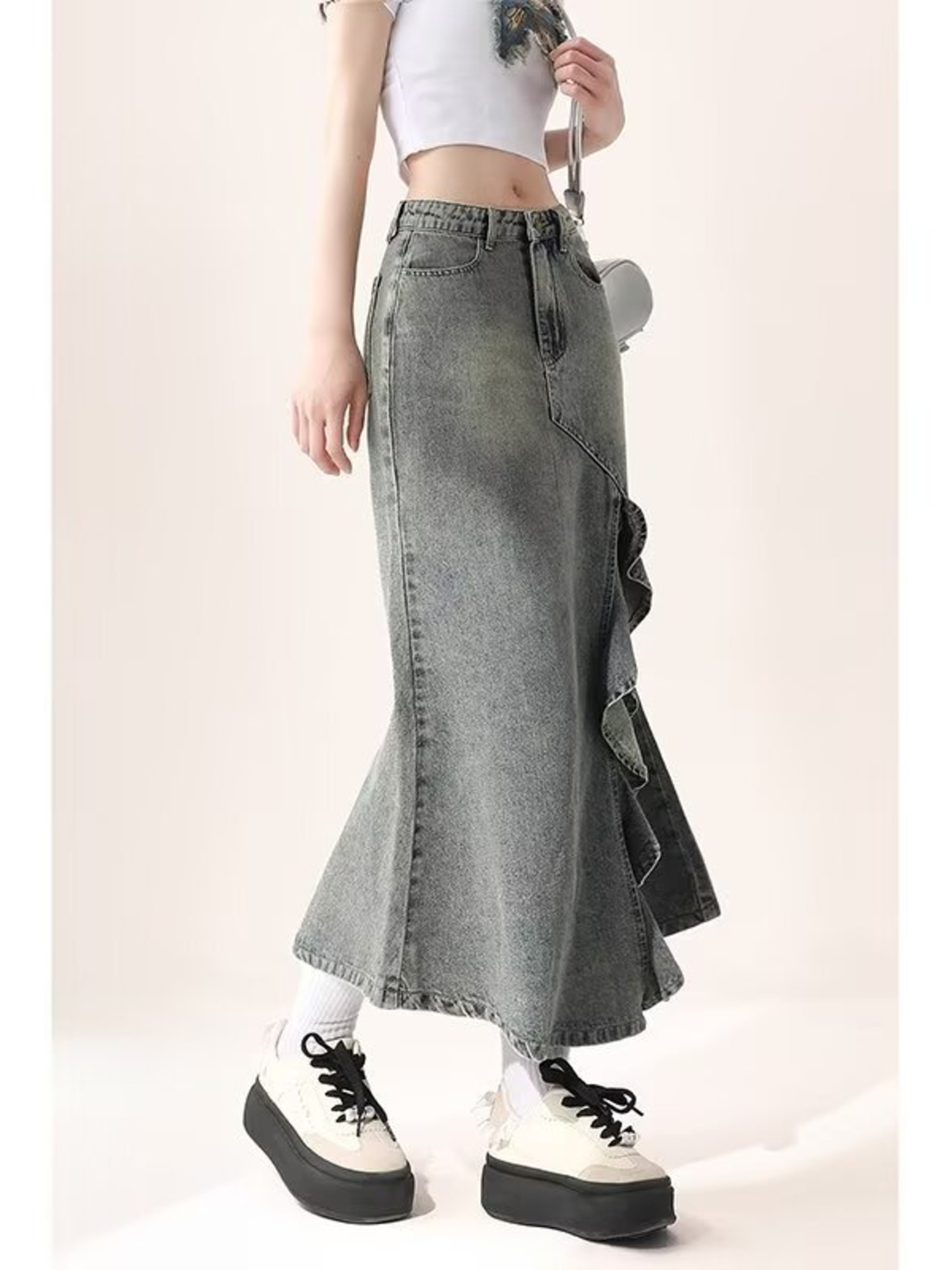 Women's Vintage Washed Denim M - Denim Skirt Midi Vintage 리뷰 및 가격