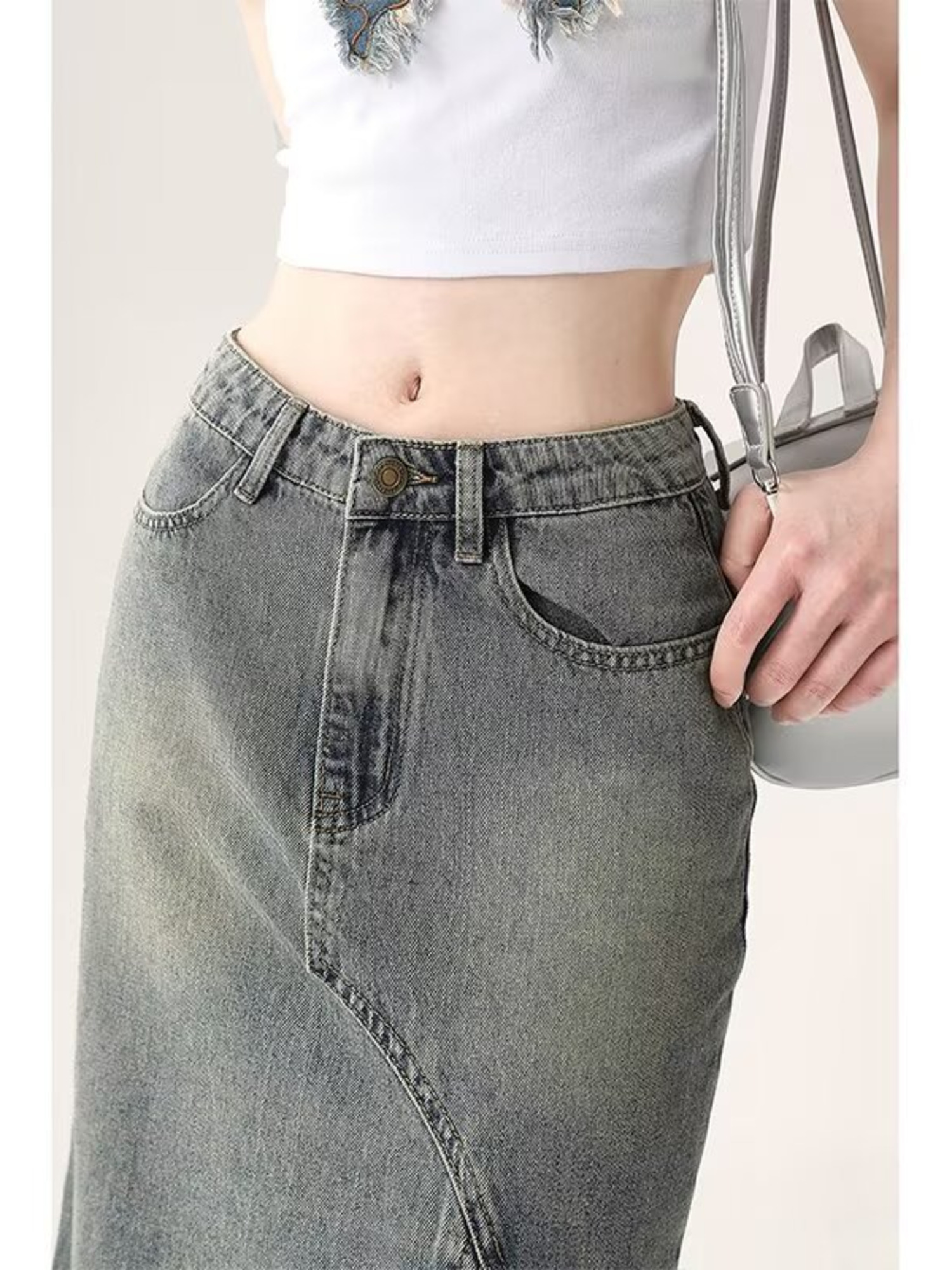 Women's Vintage Washed Denim M - Denim Skirt Midi Vintage 리뷰 및 가격