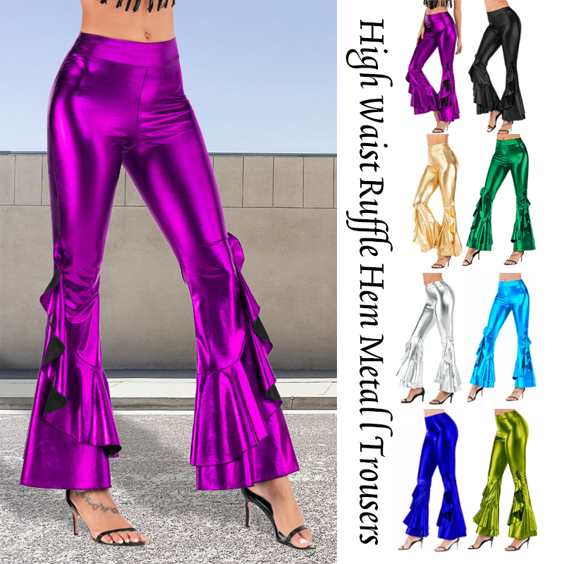 Women Shiny Flare Trousers Las - Wide Leg Trouser 70S 리뷰 및 가격