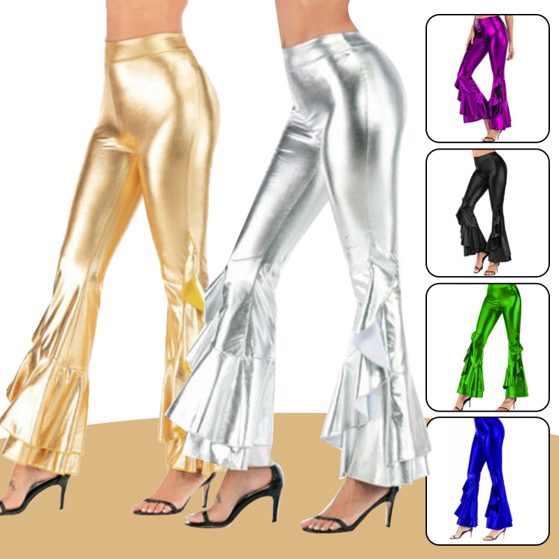 Women Shiny Flare Trousers Las - Wide Leg Trouser 70S 리뷰 및 가격