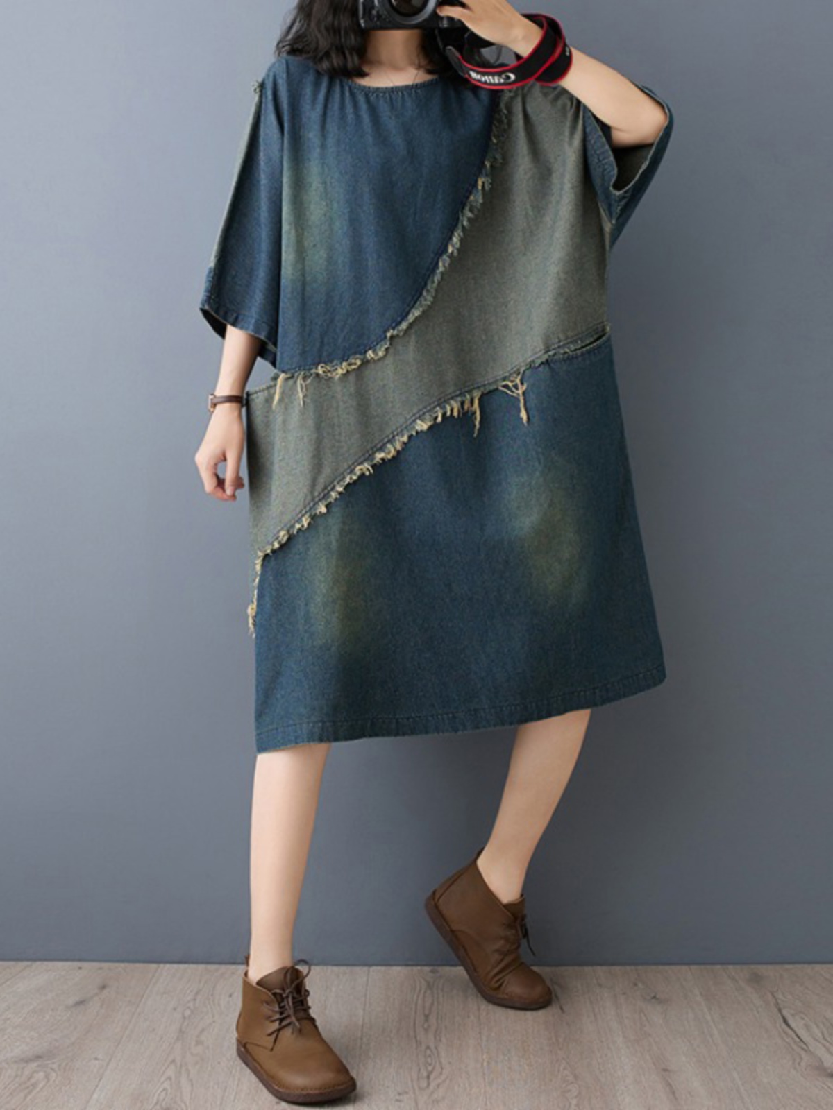 Washed Denim Color Block Hemme - Denim Skirt Midi Vintage 리뷰 및 가격