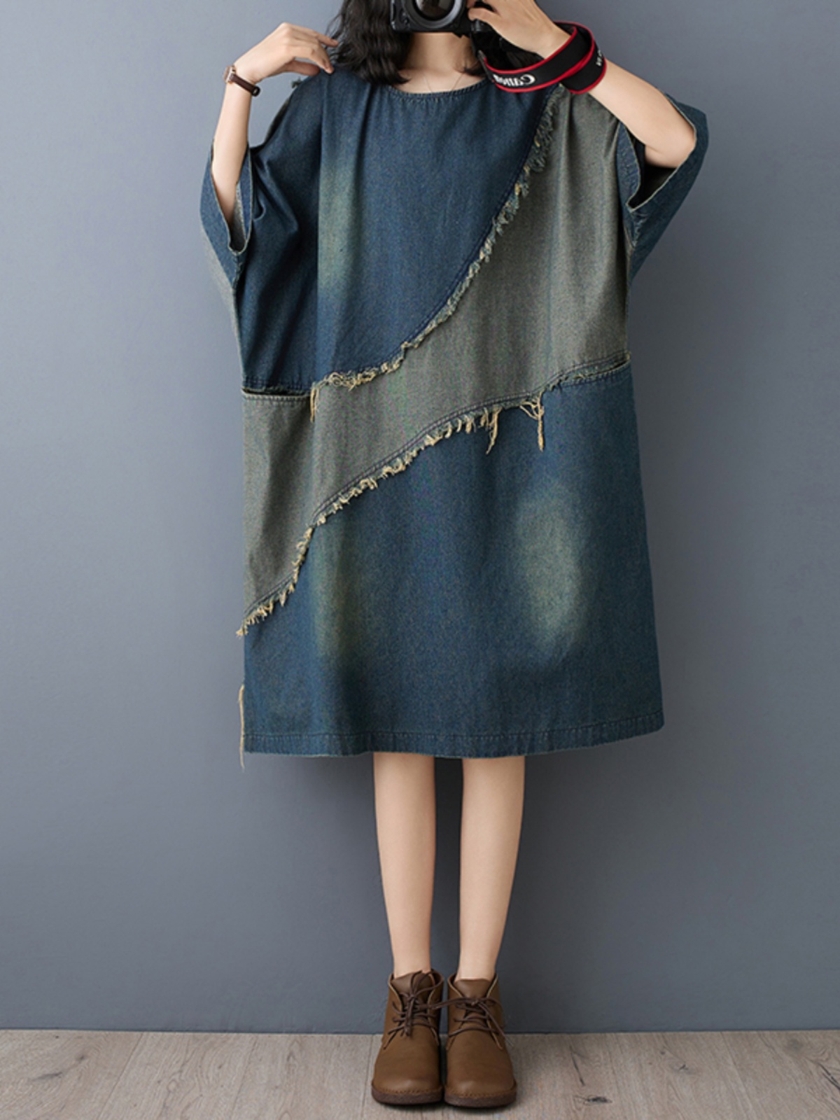 Washed Denim Color Block Hemme - Denim Skirt Midi Vintage 리뷰 및 가격