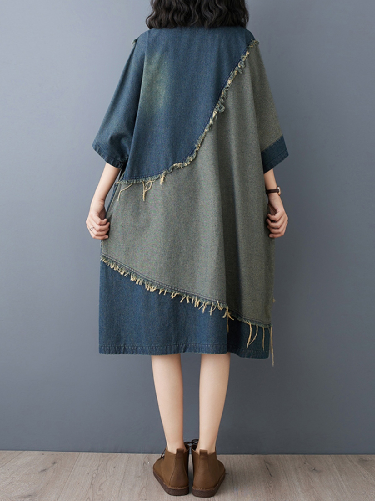 Washed Denim Color Block Hemme - Denim Skirt Midi Vintage 리뷰 및 가격