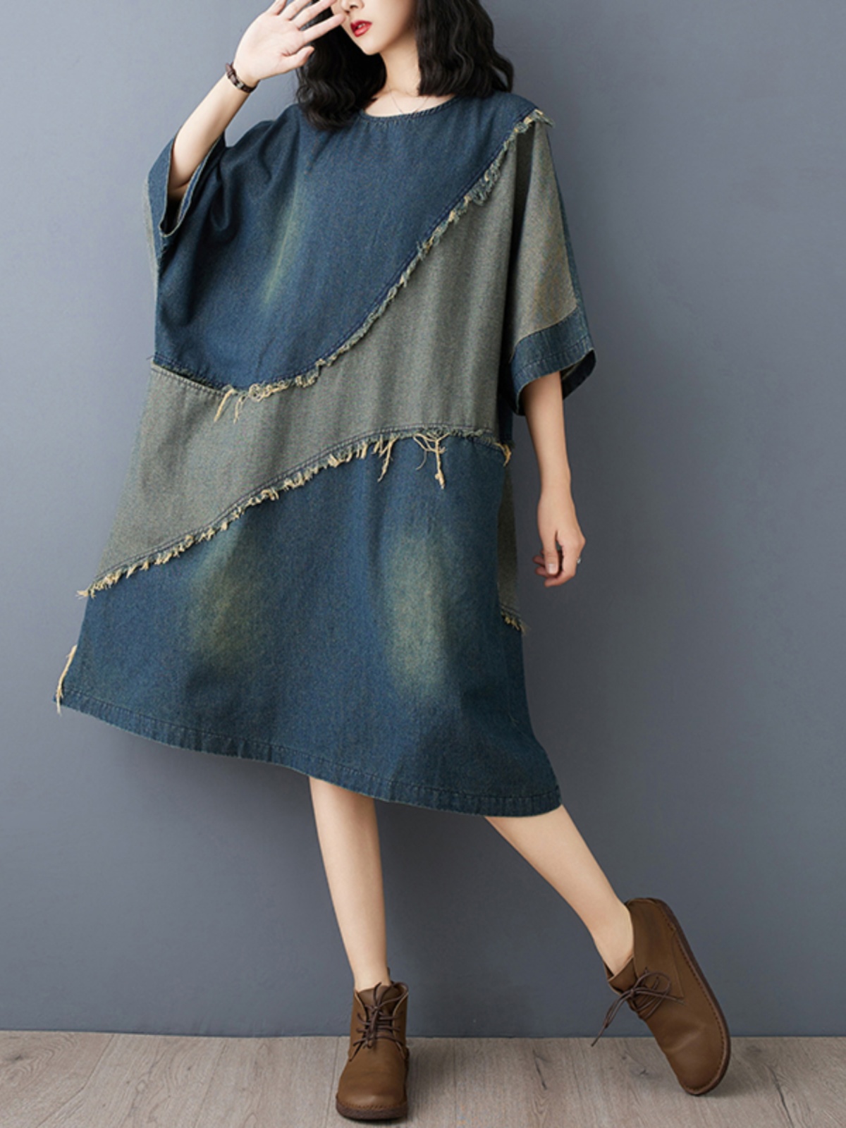 Washed Denim Color Block Hemme - Denim Skirt Midi Vintage 리뷰 및 가격