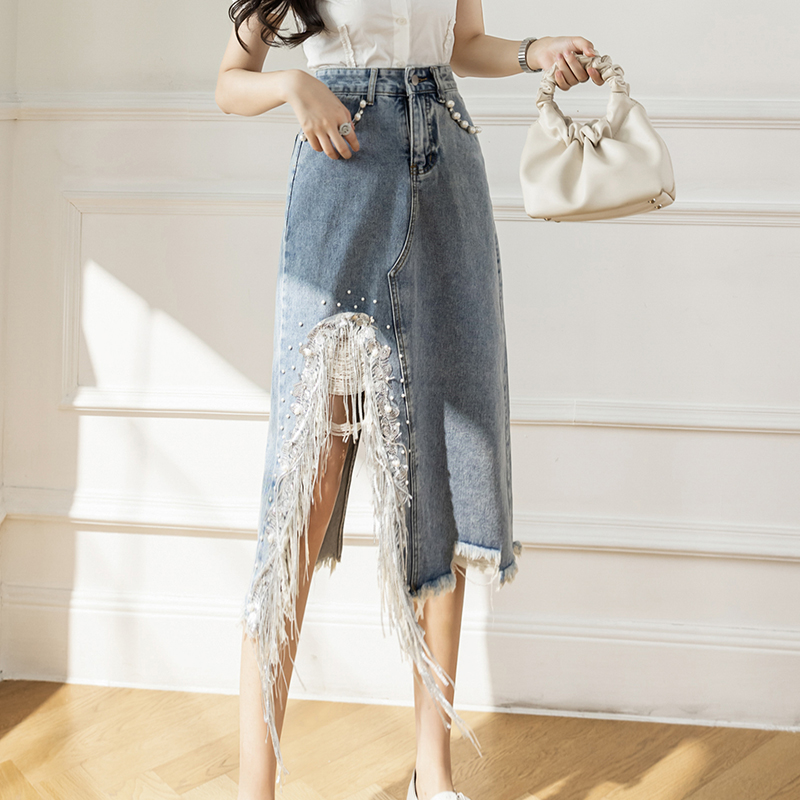 Vintage S-5XL Split Pearl Bead - Denim Skirt Midi Vintage 리뷰 및 가격