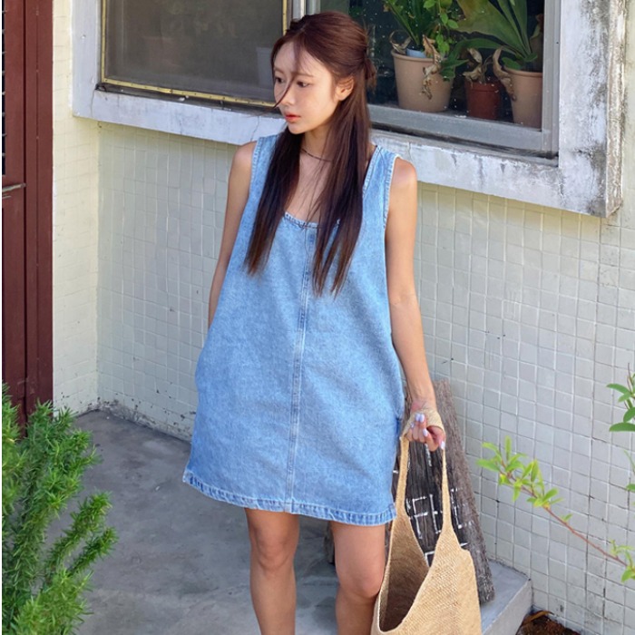 Sleeless Back Zipper Side Slit - Denim Skirt Midi Vintage 리뷰 및 가격