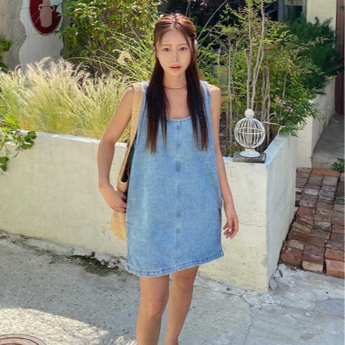 Sleeless Back Zipper Side Slit - Denim Skirt Midi Vintage 리뷰 및 가격
