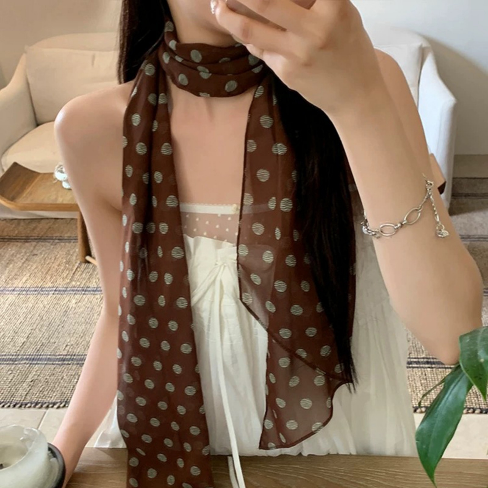 Vintage Polka Dot Chiffon Scar - Vintage Fashion Wear 리뷰 및 가격
