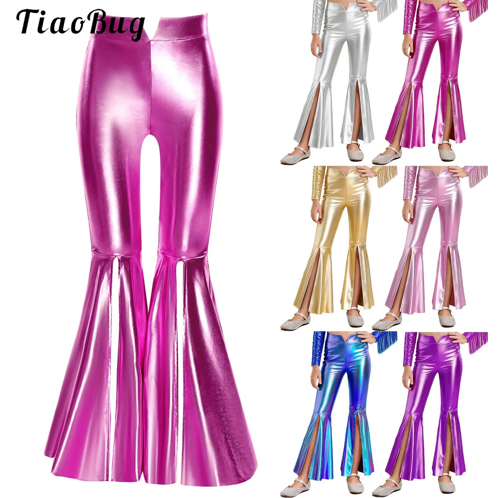 Girls Glossy Metallic Leggings - Wide Leg Trouser 70S 리뷰 및 가격