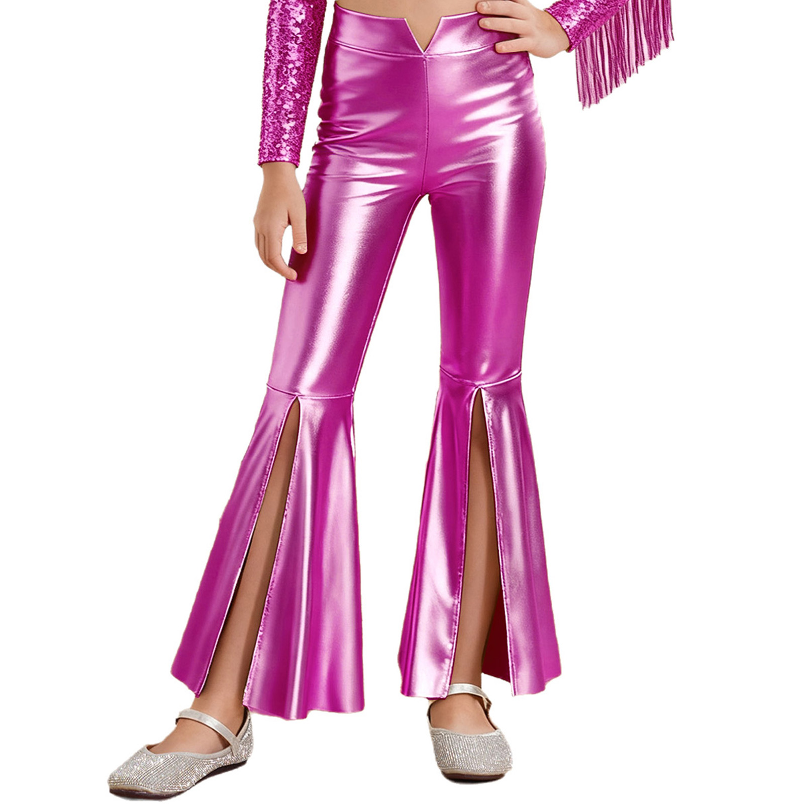 Girls Glossy Metallic Leggings - Wide Leg Trouser 70S 리뷰 및 가격