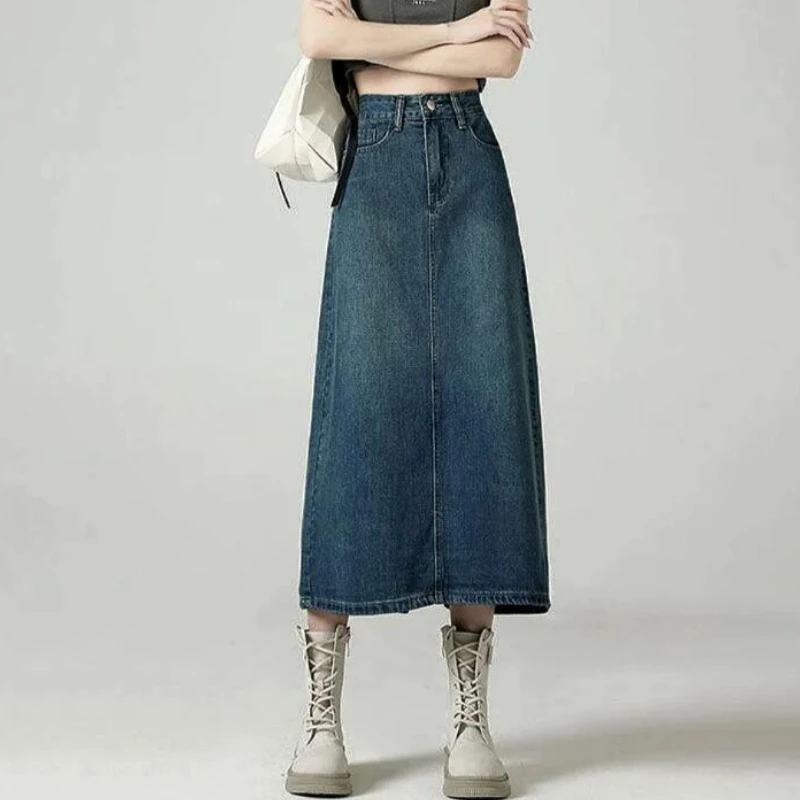Denim Skirts Women Midi Back-s - Denim Skirt Midi Vintage 리뷰 및 가격