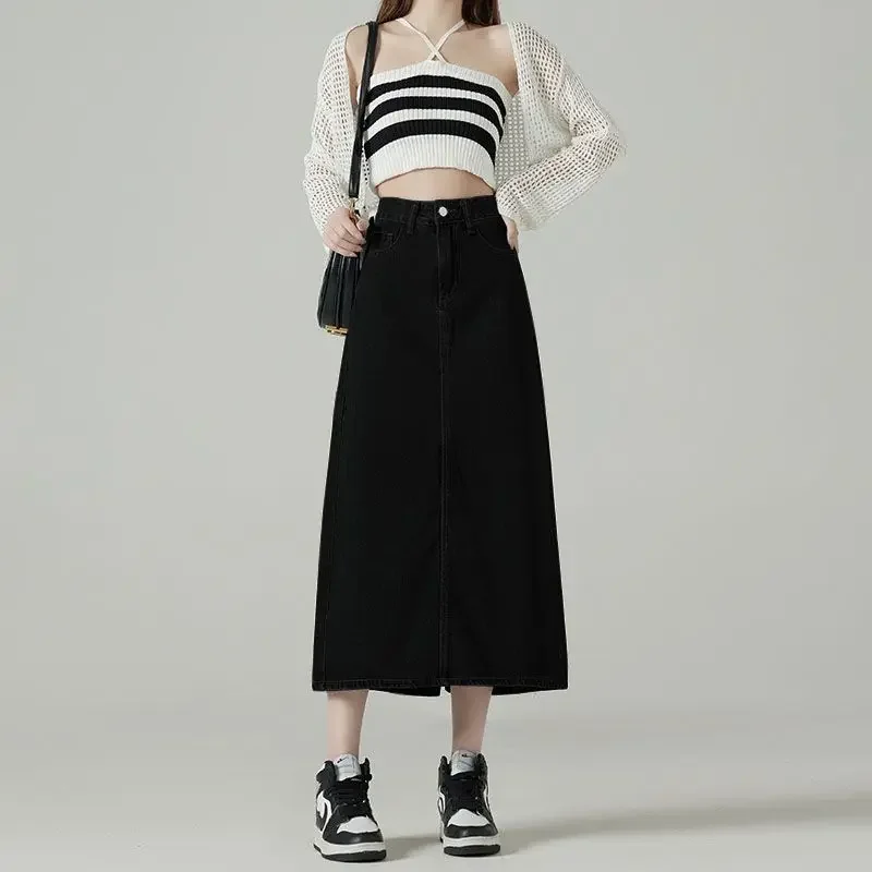 Denim Skirts Women Midi Back-s - Denim Skirt Midi Vintage 리뷰 및 가격