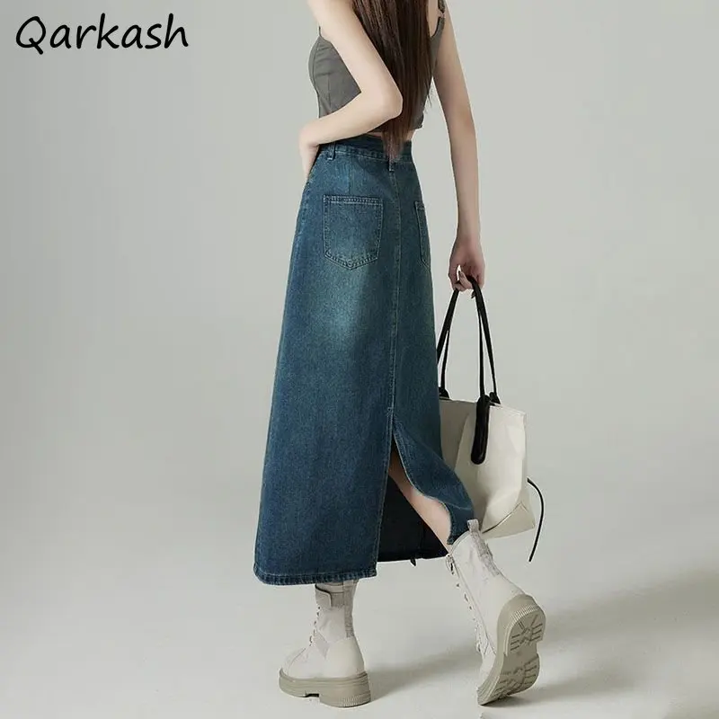 Denim Skirts Women Midi Back-s - Denim Skirt Midi Vintage 리뷰 및 가격