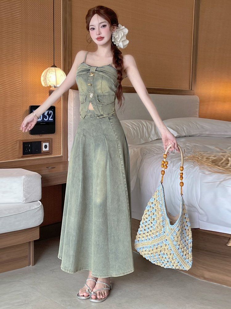 Sexy Vintage Metal Buckle Desi - Denim Skirt Midi Vintage 리뷰 및 가격